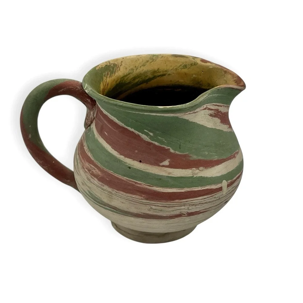 Vintage Silver Springs Mission Pottery Creamer Pitcher Swirl‎ Pink Green